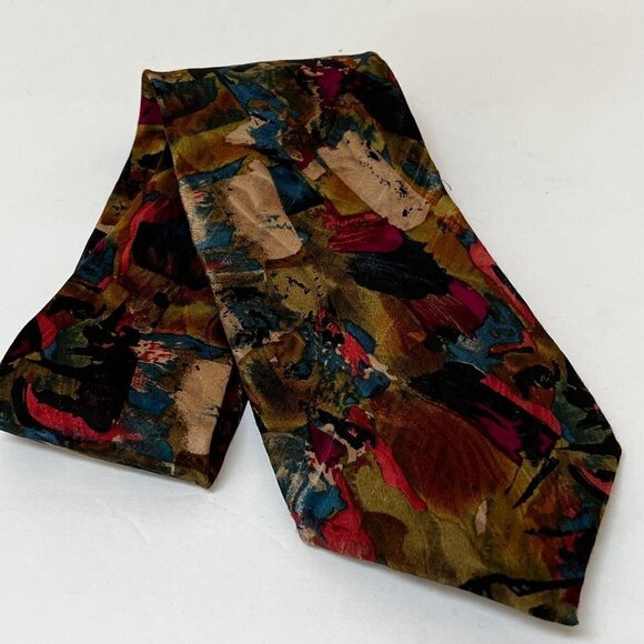 J.T. Beckett Tie Abstract Design Gold Blue Gray Pink Silk Neck tie Vintage ‘80s - Picture 1 of 6